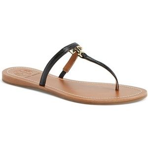 Tory Burch T logo thong sandals - black patent